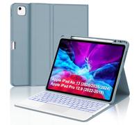 Keyboard Case for iPad Pro 12.9 6th/5th/4th/3rd Gen and iPad Air 13 M4 2026/M3 2025/M2 2024 with 7 Coloured Illuminated and Touchpad, Magnetic Removable Wireless Keyboard Protective Case, Fog Blue