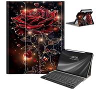 Keyboard Case for iPad Pro 12.9 inch 6th Generation 2022,for iPad Pro 12.9" 5th Gen 2021/4th Gen 2020 Case with Keyboard & Pencil Holder,Clear Rotate Stand for iPad 12.9 Pro Case,Red Rose Glittering
