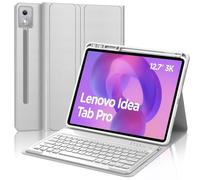 Keyboard Case for Lenovo Idea Tab Pro 12.7", UK Layout Magnetically Detachable Wireless Bluetooth Keyboard with Protective Cover and Pencil Holder for Lenovo Idea Tab Pro 12.7 Inch 2025, Light Gray
