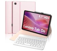 Keyboard Case for Lenovo Tab One 8.7 inch 2025 - Magnetically Detachable Wireless UK Layout Keyboard, Smart Stand Folio Cover with Pencil Holder, Pink