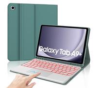 Keyboard Case for Samsung Galaxy Tab A9 Plus 11 Inch 2023, 7 Colours Lighting, Multi Touch Trackpad, QWERTZ German Magnetic Removable Bluetooth Keyboard for Galaxy Tab A9+/A9 Plus, Dark Green