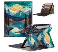 Keyboard Case for Samsung Galaxy Tab A9+ Plus 11 Inch 2023(SM-X210/X216/X218) with 360 Degree Rotating Slim Stand Cover with Detachable Wireless Keyboard & Pen Holder, Mountain Abstract Watercolor Art