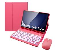 Keyboard Case for Samsung Galaxy Tab A9 Plus 11 Inch - 7 Colors Backlit Wireless Detachable Folio Keyboard Cover with Pencil Holder, Bluetooth Mouse for Tablet A9+,Red