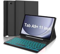 Keyboard Case for Samsung Galaxy Tab A9 Plus 5G 11 Inch 2023, 7 Color Backlit Detachable Wireless Bluetooth Keyboard Cover with S Pen Holder, Auto Sleep/Wake (Black)