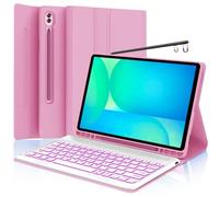 Keyboard Case for Samsung Galaxy Tab S10 FE / S10 Lite 10.9 Inch, S9 FE Smart Backlit Keyboard case with Pen Holder for Tab S9 S8 S7 11", Pink