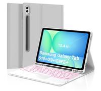 Keyboard Case for Samsung Galaxy Tab S10+/S9+ Plus 12.4 inch, 7 Colors Backlit Keyboard with Smart Trackpad with S Pen Holder, Magnetic Detachable Wireless Keyboard for S9 Plus/S10 Plus (Light Grey)