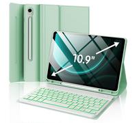 Keyboard Case for Samsung Galaxy Tab S9 FE 10.9"/11 inch 2023,Case with Detachable Wireless Bluetooth Keyboard, Smart Folio Cover with S Pen Holder,7 Color Backlit, Auto Sleep/Wake, Green