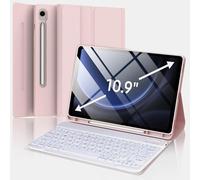 Keyboard Case for Samsung Galaxy Tab S9 FE 10.9"/11 inch 2023，Case with Detachable Wireless Bluetooth Keyboard, Smart Folio Cover with S Pen Holder，7 Color Backlit, Auto Sleep/Wake, Pink
