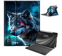 Keyboard Case for Samsung Galaxy Tab S9 FE 10.9'' / Tab S9 11'' 2023 with S Pen Holder, Detachable Wireless Bluetooth Keyboard, with Auto Sleep/Wake Galaxy Tab S9 FE 5G Case, Angry Blue Wolf