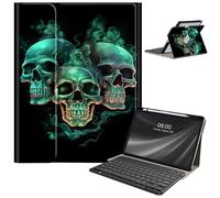 Keyboard Case for Samsung Galaxy Tab S9 FE 10.9'' / Tab S9 11'' 2023 with S Pen Holder, Detachable Wireless Bluetooth Keyboard, with Auto Sleep/Wake Galaxy Tab S9 FE 5G Case, Green Skull