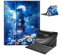 Keyboard Case for Samsung Galaxy Tab S9 FE 10.9'' / Tab S9 11'' 2023 with S Pen Holder, Detachable Wireless Bluetooth Keyboard, with Auto Sleep/Wake Galaxy Tab S9 FE 5G Case, Lighthouse Flowers
