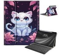 Keyboard Case for Samsung Galaxy Tab S9 FE 10.9'' / Tab S9 11'' 2023 with S Pen Holder, Detachable Wireless Bluetooth Keyboard, with Auto Sleep/Wake Galaxy Tab S9 FE 5G Case, Cute White Cat
