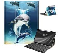 Keyboard Case for Samsung Galaxy Tab S9 FE 10.9'' / Tab S9 11'' 2023 with S Pen Holder, Detachable Wireless Bluetooth Keyboard, with Auto Sleep/Wake Galaxy Tab S9 FE 5G Case, Cute Dolphin