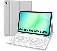 Keyboard Case for Samsung Tab A11 Plus 2025, Compatible with Samsung Tab A9 Plus 2023, 11 Inch, Bluetooth Connected, QWERTY Layout UK Version, USB Charging, Stylus Holder, Grey (Stylus Not Included)