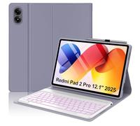 Keyboard Case for Xiaomi Redmi Pad 2 Pro 12.1" 2025, Pad Pro 2024 / Xiaomi Poco Pad 12.1 inch Case with Detachable Bluetooth Keyboard, 7 Colors Backlit, Folio Cover with Pencil Holder, Auto Sleep/Wake