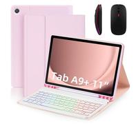 Keyboard Case,Pink, Keyboard Case for Samsung Galaxy Tab S8 Plus/S8+/S7 FE/S7+/S7 Plus 12.4'', 7 Color Backlit, Magnetic Detachable Wireless Keyboard with Bluetooth Mouse
