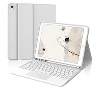 Keyboard Case with Trackpad for iPad 10.2 Inch 9th/8th/7th Generation, Wireless Detachable Bluetooth Keyboard with Touchpad, Slim Cover with Pencil Holder for iPad 10.2"/Air 3/Pro 10.5", Light Gray