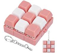 Keyboard Fidget Toy Clicker Fidget Keychain, 9-in-1 Stress Relief Desk Toys Decompression Button Keyboard with Removable Keycaps, Anxiety Relief Valentine's Day Gifts for Adult (2 Color-Pink White)