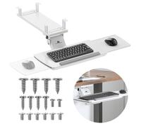 Maclean under-desk keyboard tray with mouse tray | Height-adjustable Tiltable Rotatable | Ergonomic holder for desks up to 5kg | Keyboard holder made of steel and plastic (White)