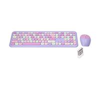Keyboard Mouse Combo Clicky Keyboard Set Wireless Cover Retro Color Covering Wireless Keyboard and Mouse Purple (Purple mixed color keyboard and mouse set)