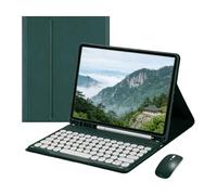 Keyboard+Mouse for Samsung Galaxy Tab S10 Lite SM-X400 SM-X406B Dark Green | UK QWERTY Bluetooth Round Keycaps Removable Tri Fold PU Cover Tablet Stand Upper Stylus Slot Slim Colour Matched Design