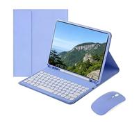 Keyboard+Mouse for Samsung Galaxy Tab S10 Lite SM-X400 SM-X406B Purple | UK QWERTY Bluetooth Round Keycaps Removable Tri Fold PU Cover Tablet Stand Upper Stylus Slot Slim Colour Matched Design