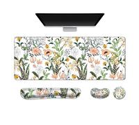 Keyboard Mouse Pad Set, Extended Gaming Mouse Pad + Keyboard Wrist Rest Support, Memory Foam for Easy Typing Pain Relief, 3Pcs Ergonomic XXL (31.5 x 11.81in) Ultra Thick Desk Mat Pretty Floral