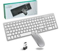 Keyboard Mouse Set, Bluetooth + 2.4 GHz USB Dual Mode Quiet Wireless Slim Rechargeable Radio, Switch Between Four Devices, with Numeric Pad for PC/Tablet/Laptop/Smart TV/Windows/Mac, US QWERTY Layout