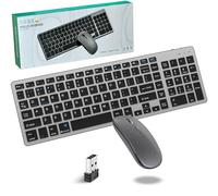 Keyboard Mouse Set, Bluetooth + 2.4 GHz USB Dual Mode Quiet Wireless Slim Rechargeable Radio, Switch Between Four Devices, with Numeric Pad for PC/Tablet/Laptop/Smart TV/Windows/Mac, US QWERTY Layout