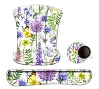 Keyboard Pad Wrist Rest Mouse Pad, ToLuLu Gel Ergonomic Mouse Pads for Computer Laptop Office, Mousepad Keyboard Wrist Support Memory Foam for Easy Typing & Pain Relief, Purple Floral Yellow Butterfly