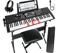 Keyboard Piano 61 Key Piano Keyboard Electric Piano Kids Portable Keyboard Piano for Beginners w/Piano Bench Stand Stickers Microphone Lighted Keyboard LED Screen Music Stand