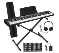 Keyboard Piano, 88 Key Piano Keyboard, Electric Pianos, Features a full-size semi-weighted keyboard that replicates authentic piano touch, dedicated power adapter, sturdy adjustable X-frame stand Bla