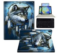 Keyboard Tablet Case with Pen Holder for 2024 iPad Air 11" Case/for iPad Air 5th/4th Generation 10.9" Case,360 Degree Rotating Stand Acrylic Protective Cover,Wolf Dream Catcher