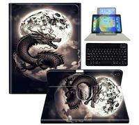 Keyboard Tablet Case with Pen Holder for 2024 iPad Air 11" Case/for iPad Air 5th/4th Generation 10.9", 360 Degree Rotating Stand Acrylic Protective Cover,Dragon and A Half Moon
