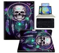 Keyboard Tablet Case with Pen Holder for 2024 iPad Air 11" Case/for iPad Air 5th/4th Generation 10.9" Case,360 Degree Rotating Stand Acrylic Protective Cover,Dream Catcher Skull