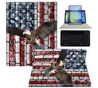 Keyboard Tablet Case with Pen Holder for 2024 iPad Air 11" Case/for iPad Air 5th/4th Generation 10.9" Case,360 Degree Rotating Stand Acrylic Protective Cover,Flag Eagle