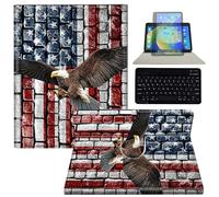 Keyboard Tablet Case with Pen Holder for iPad 10.2/10.5 for iPad 9th/8th/7th Generation Case,iPad Air 3 /iPad Pro 10.5, 360 Degree Rotating Stand Acrylic Protective Cover,Flag Eagle