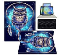 Keyboard Tablet Case with Pen Holder for iPad 10.2/10.5 for iPad 9th/8th/7th Generation Case,iPad Air 3 /iPad Pro 10.5, 360 Degree Rotating Stand Acrylic Protective Cover,Owl Dream Catcher