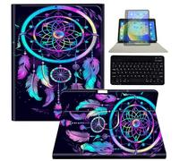 Keyboard Tablet Case with Pen Holder for iPad 10.2/10.5 for iPad 9th/8th/7th Generation,for iPad Air 3 /iPad Pro 10.5, 360 Degree Rotating Stand Acrylic Protective Cover,Rainbow Dream Catcher