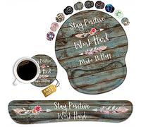 Keyboard Wrist Rest and Mouse Pad Wrist Rest Support Set with Coasters, Stay Positive Work Hard and Make It Happen Inspirational Quote Non-Slip PU Base, Perfect for Home Office Working Studying