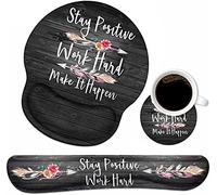 Keyboard Wrist Rest and Mouse Pad Wrist Support Set with Coasters, Stay Positive Work Hard and Make It Happen Inspirational Quote Wrist Mouse Pad with Non-Slip PU Base for Computer Laptop Home Office