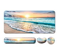 Keyboard Wrist Rest + Mouse Pad with Wrist Support + Desk Mat + Coaster 4 in 1 Set, XXL Large Gaming Mousepad Cute Ergonomic Mouse Pads for Desk Computer Laptop Office Decor-Beach