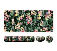 Keyboard Wrist Rest + Mouse Pad with Wrist Support + Desk Mat + Coaster 4 in 1 Set, XXL Large Gaming Mousepad Cute Ergonomic Mouse Pads for Desk Computer Laptop Office Decor-Colorful Eucalyptus