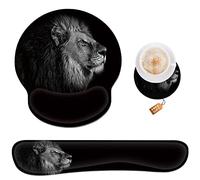 Keyboard Wrist Rest + Mouse Wrist Rest Support Set + Coaster,3Pcs Keyboard Mouse Pad Set with Ergonomic Memory Foam for Easy Typing＆Pain Relief Wrist Rest Pad for Laptop,Desktop,Game,Office Cool Lion