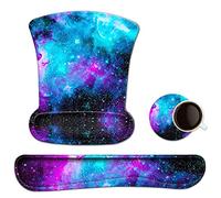 Keyboard Wrist Rest Pad Ergonomic Mouse Pad Set, ToLuLu Cute Gel Mouse Pad for Computer Laptop, Non Slip Mousepad Keyboard Wrist Support with Raised Memory Foam for Easy Typing Pain Relief, Galaxy