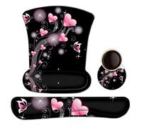 Keyboard Wrist Rest Pad Ergonomic Mouse Pad Set, ToLuLu Cute Mouse Pad for Computer Laptop, Non Slip Mousepad Keyboard Wrist Support with Raised Memory Foam for Easy Typing Pain Relief, Pink Hearts