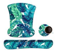 Keyboard Wrist Rest Pad Ergonomic Mouse Pad Set, ToLuLu Mouse Pad for Computer Laptop, Non Slip Mousepad Keyboard Wrist Support with Raised Memory Foam for Easy Typing Pain Relief, Tropical Leaf