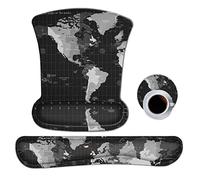 Keyboard Wrist Rest Pad Ergonomic Mouse Pad Set, ToLuLu Mouse Pad for Computer Laptop, Non Slip Mousepad Keyboard Wrist Support with Raised Memory Foam for Easy Typing Pain Relief, Cool World Map