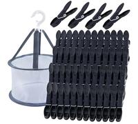 KEYBOO 48 Pack Clothes Pegs for Washing Line with Bag, Black Washing Pegs Plastic Laundry Pegs Extra Strong, Peg Basket for Washing Line, Washing Line Pegs Clothes Pegs and Bag Set for Home and Garden