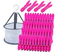 KEYBOO 48 Pack Clothes Pegs for Washing Line with Bag, Rose Washing Pegs Plastic Laundry Pegs Extra Strong, Peg Basket for Washing Line, Washing Line Pegs Clothes Pegs and Bag Set for Home and Garden